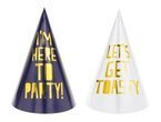 Czapeczka Urodzinowa "Let's Party" granatowe i białe 6 sztuk