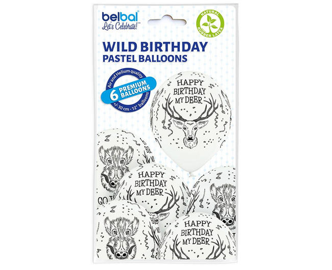 Balony 12" nadruk "Happy Birthday - Wild" 6 sztuk