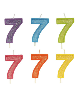 Świeczka cyferka 7 brokatowa kolorowa 1 sztuka