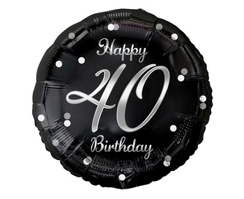 Balon foliowy 18" Urodzinowy numer 40 czarny w grochy