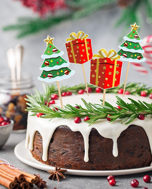 Dekoracja Bufetu - Topper "Choinka + Prezent" 12 sztuk