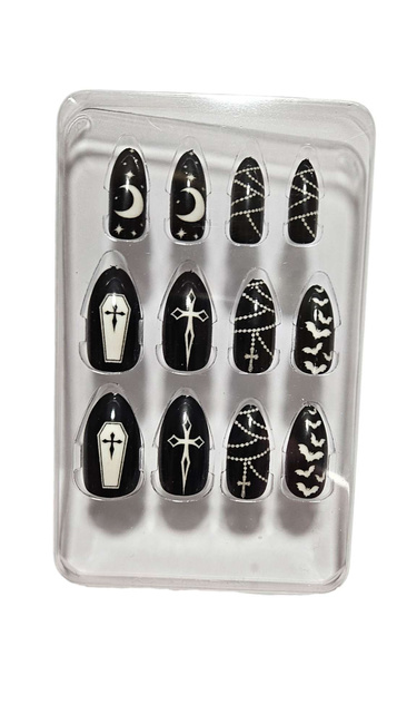 Sztuczne paznokcie z klejem - Gotycka Wampirzyca 12 sztuk