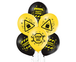 Balony 12" nadruk "Birthday Zone" czarno-żółte 6 sztuk