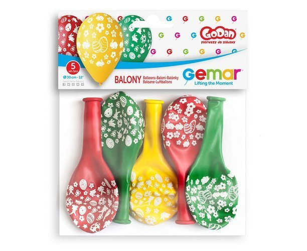 Wielkanocne balony 12" gumowe z nadrukiem 5 sztuk