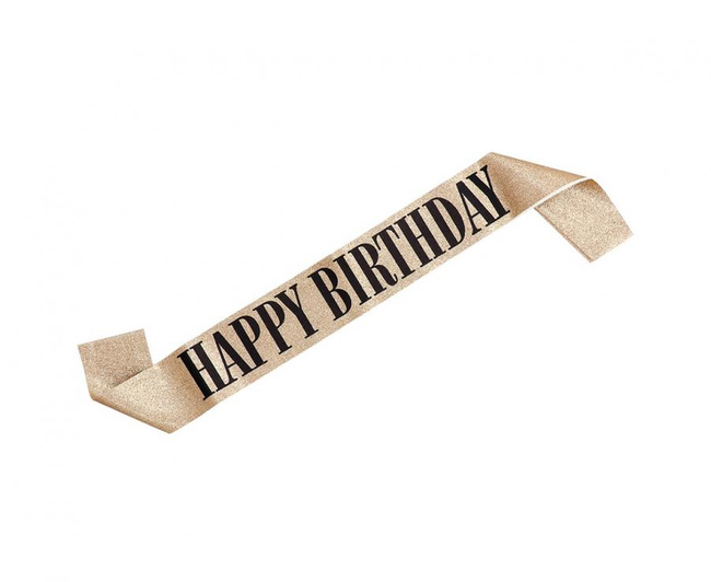 Szarfa urodzinowa "Happy Birthday" złota