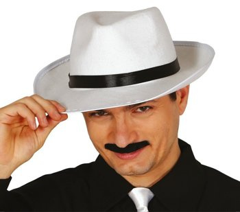 Kapelusz gangsterski biały z czarną lamówką duży
