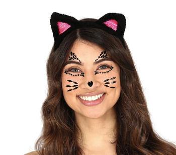 Kryształki do twarzy - naklejki 3D Kotek czarny