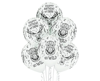 Balony 12" nadruk "Happy Birthday - Wild" 6 sztuk