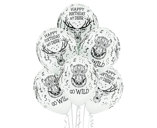 Balony 12" nadruk "Happy Birthday - Wild" 6 sztuk