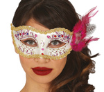 Maska karnawałowa kremowo-złota z piórem