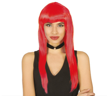 Peruka "Pół-długa" z grzywką czerwona