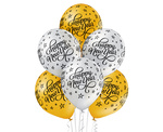 Balony 12" nadruk "Happy New Year" złote, srebrne 6 sztuk