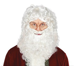 Peruka + Broda "Mikołaj" biała lokowana z grzywką