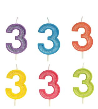 Świeczka cyferka 3 brokatowa kolorowa 1 sztuka