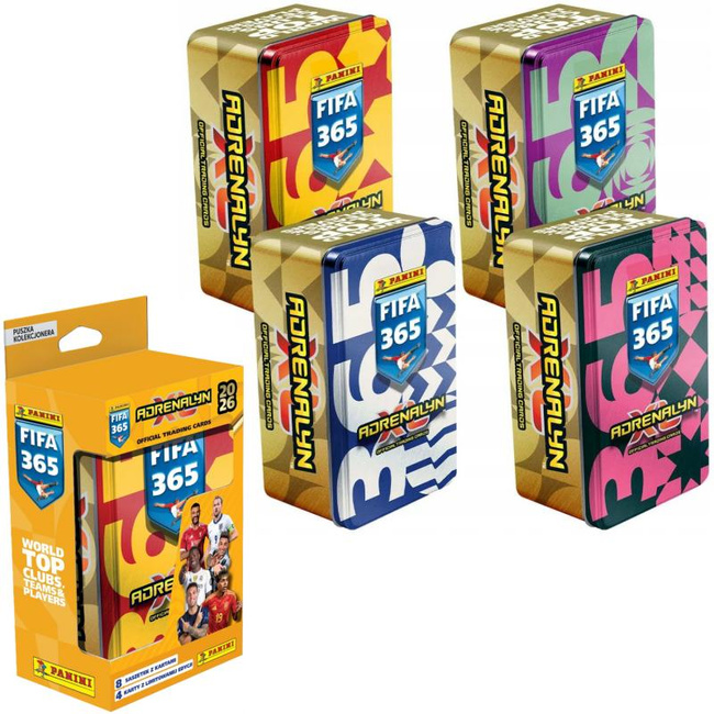 FIFA365 2026 Adrenalyn XL Duża puszka: 8 saszetek + 4 karty limitowane