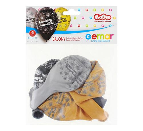 Balony 12" nadruk "Szczęśliwego Nowego Roku" 6 sztuk