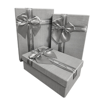 Pudełko ozdobne prostokątne 11037721 - srebrne z kokardą