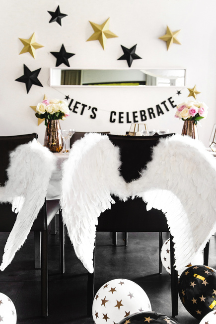 Balony lateksowe 14" z nadrukiem "Gwiazdki złote" białe 6 sztuk