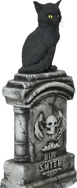 Halloweenowa dekoracja ogrodu interaktywny NAGROBEK z kotem