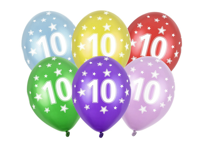 Balony 14" numer 10 metalik mix kolorów 6 sztuk