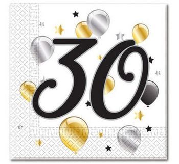 Urodziny Balonowe - Serwetki 33cm numer 30 20 sztuk