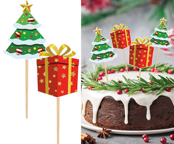 Dekoracja Bufetu -  Topper "Choinka + Prezent" 12 sztuk
