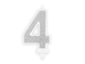 Świeczka urodzinowa srebrny brokat Cyfra 4