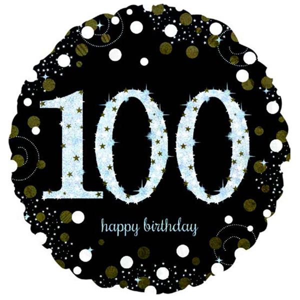 Balon foliowy 17" Urodziny czarne numer 100