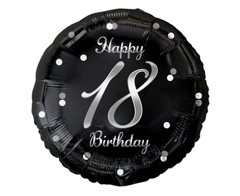 Balon foliowy 18" Urodzinowy numer 18 czarny w grochy