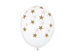 Balony lateksowe 14" z nadrukiem "Gwiazdki złote" przeźroczyste 6 sztuk