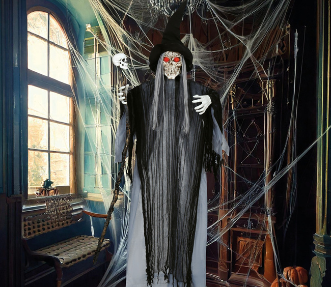Wiszący Szkielet czarownicy 180cm (interaktywny)