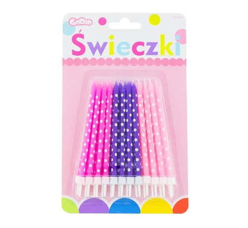 Świeczki urodzinowe "Groszki różowo / fioletowe" 24 sztuki
