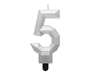 Świeczka cyferka diament srebrny "5"