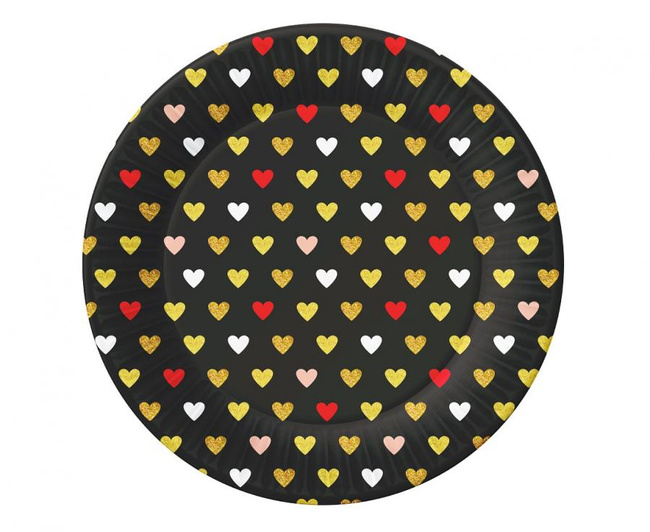 XOXO - Talerzyki 18cm serduszka czarne 6 sztuk