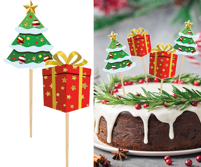 Dekoracja Bufetu - Topper "Choinka + Prezent" 12 sztuk