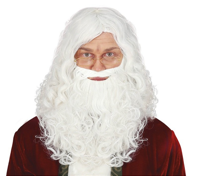 Peruka + Broda "Mikołaj" biała falowana