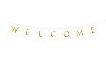 Baner ślubny "Welcome" biało / złoty 95cm