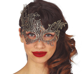 Maska karnawałowa "Ażurowy haft" - czarno - złota