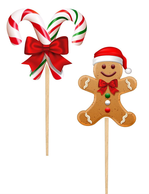 Dekoracja Bufetu - Topper "Piernik + Cukrowa Laska" 12 sztuk