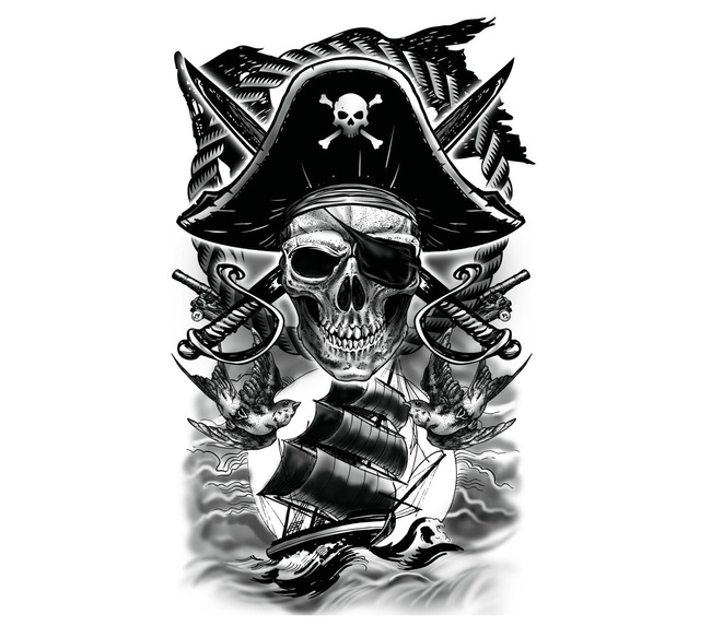 Tatuaż "Czacha pirata" czarny