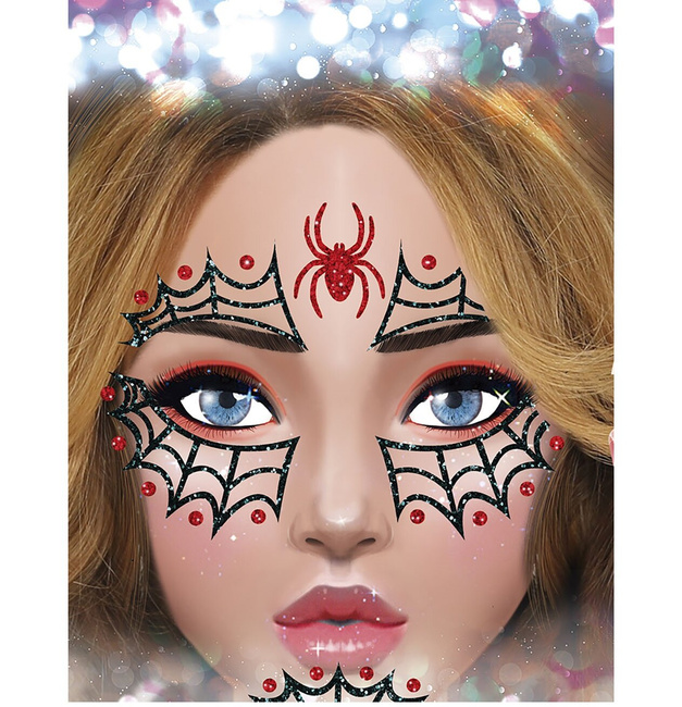 Naklejki na twarz z brokatem - Pajęczyna