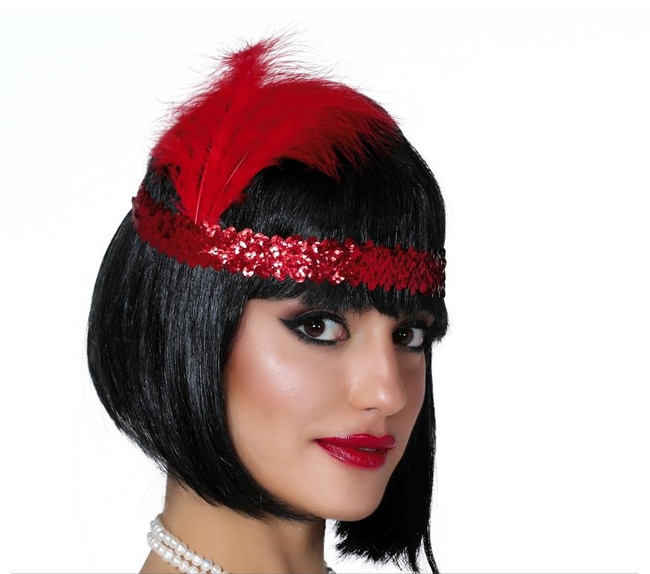 Opaska "Retro - lata 30ste" z piórkiem - czerwona