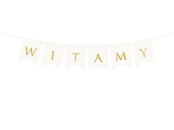 Baner ślubny "Witamy" biało / złoty 80cm
