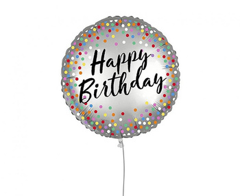 Balon foliowy 18" Happy Birthday dwustronny, srebrny
