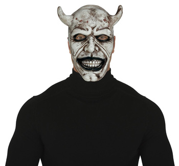 Maska lateksowa "Diabeł z rogami" biała
