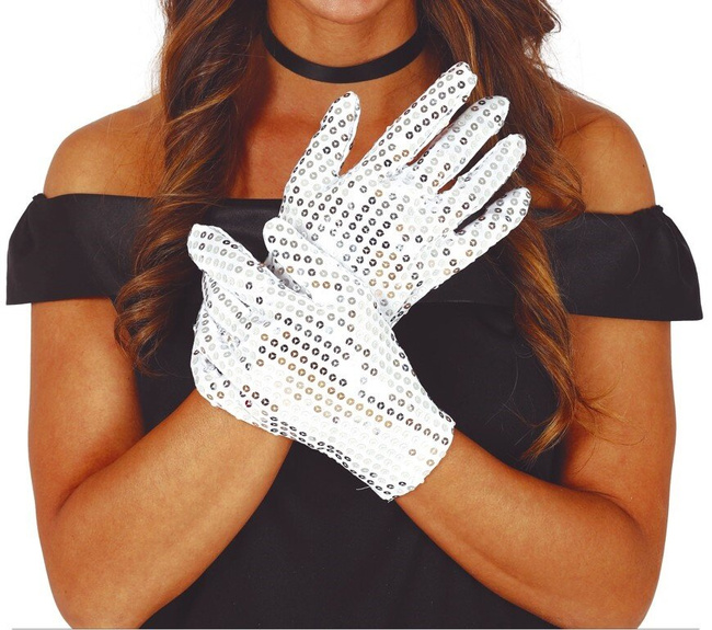 Rękawiczki cekinowe 25cm - srebrne