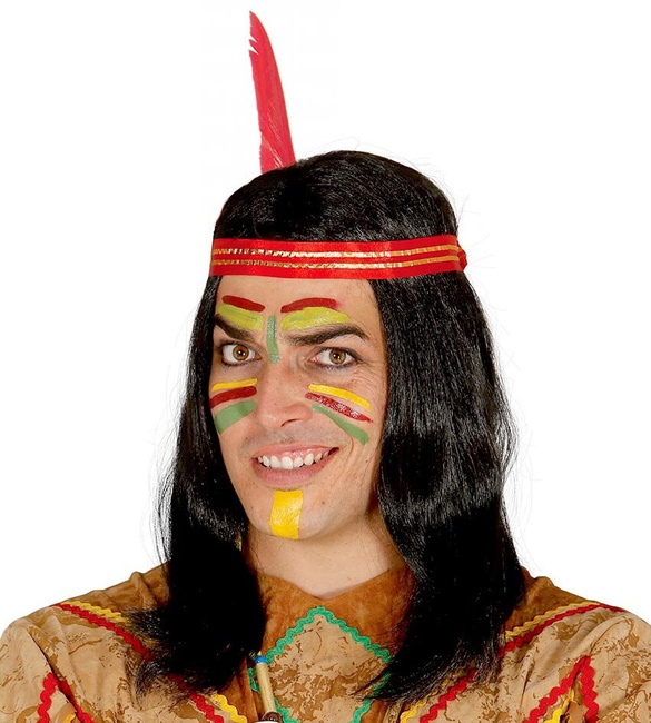 Peruka męska Indianin z opaską i piórkiem