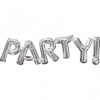 Balon foliowy 16" Srebrna Fraza "Party!"