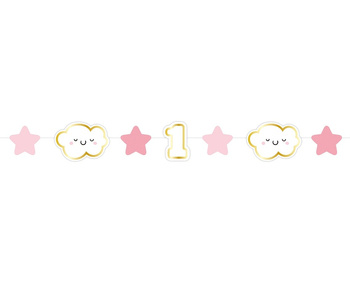 Samolocik - Baner na roczek chmurki 1,2m różowy