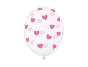 Balony 14'' nadruk "Serduszka" clear / fuksja 6 sztuk